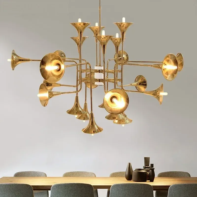 Afralia™ Gold Trumpet Pendant Chandeliers | Contemporary Retro Vintage Horn Floor Light