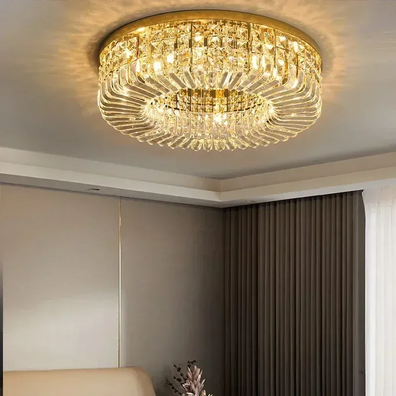 Afralia™ Golden Crystal Ceiling Chandelier - Modern LED Pendant Lighting Living & Dining Room