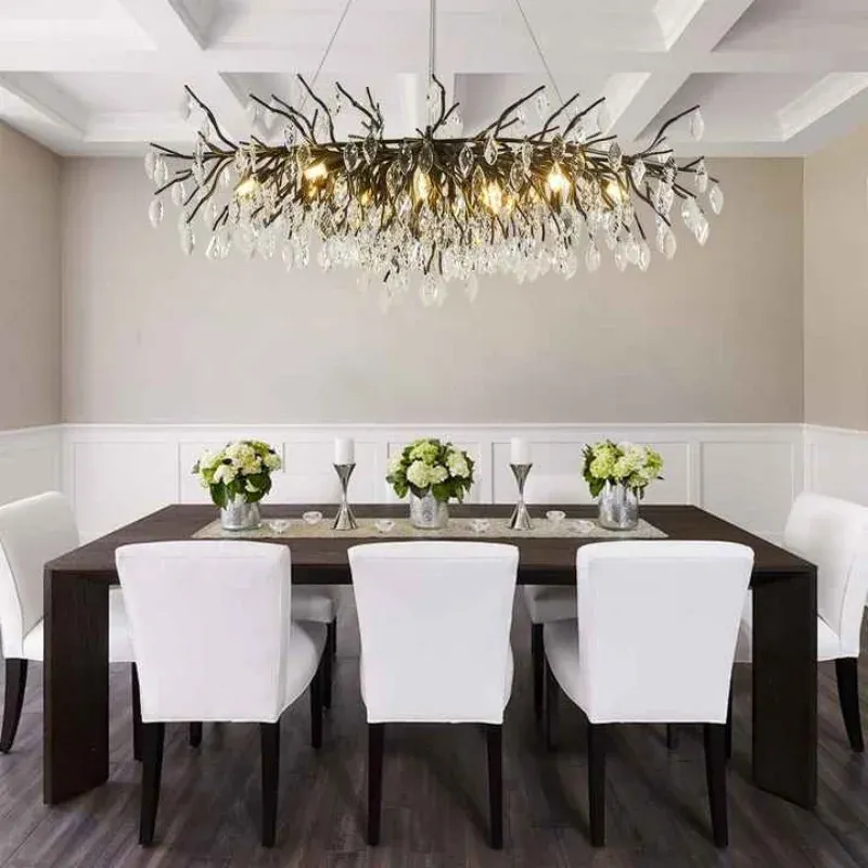 Afralia™ Large Oval Crystal Chandelier Pendant Portable Black/Gold/Chrome Living Room and Dining Area