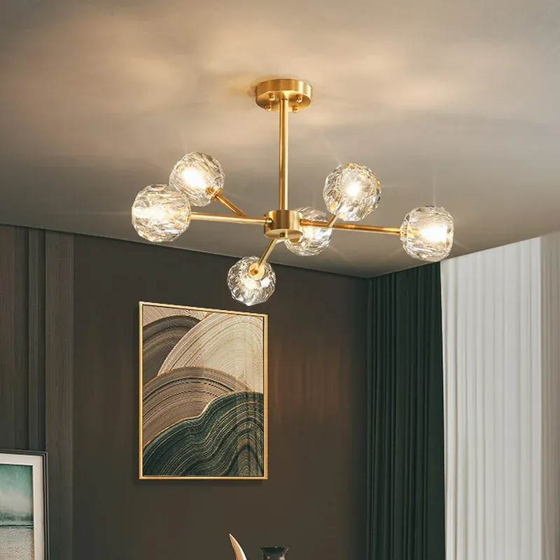 Afralia™ Modern Golden Crystal Chandelier Living Room, Dining, Bedroom - Premium Molecular Ceiling Pendant Lamp