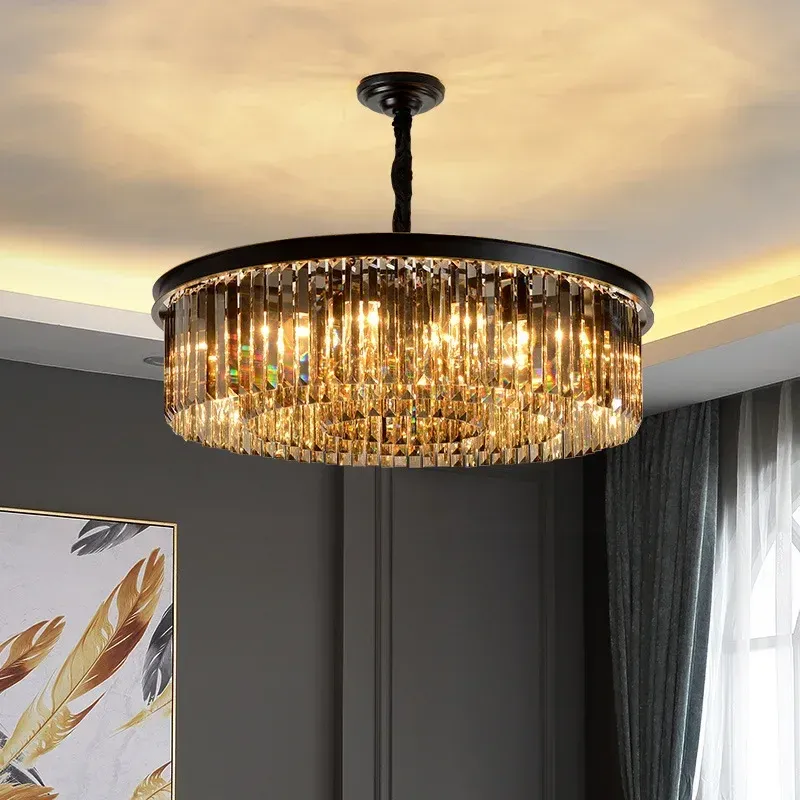 Afralia™ Modern Luxury Crystal Pendant Lights Golden Black Glass Chandelier Fixture