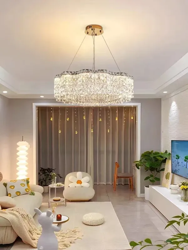 Afralia™ Nordic K9 Crystal Chandelier LED Ceiling Pendant Light Premium Design Living Room and Bedroom