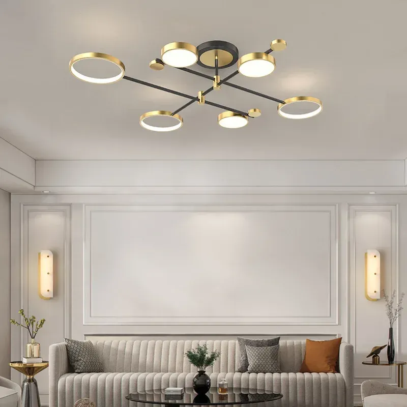 Afralia™ Nordic Golden Aluminium Ceiling Lamp: Multi-head LED Design Elegant Living.