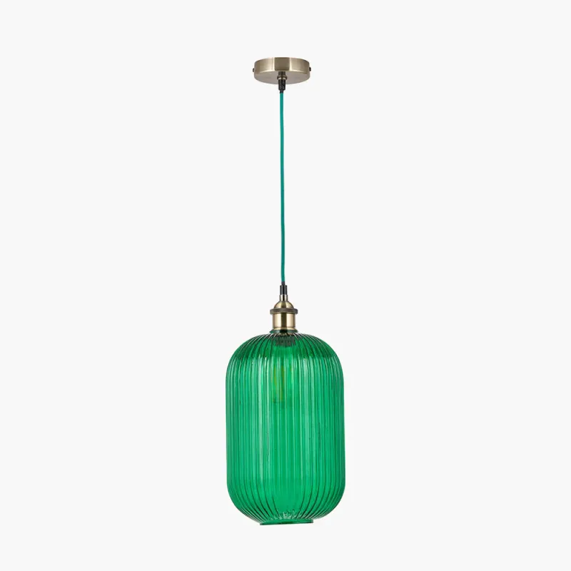 Varese Emerald Ceiling Pendant – Ribbed Glass Warm alloy Detailing