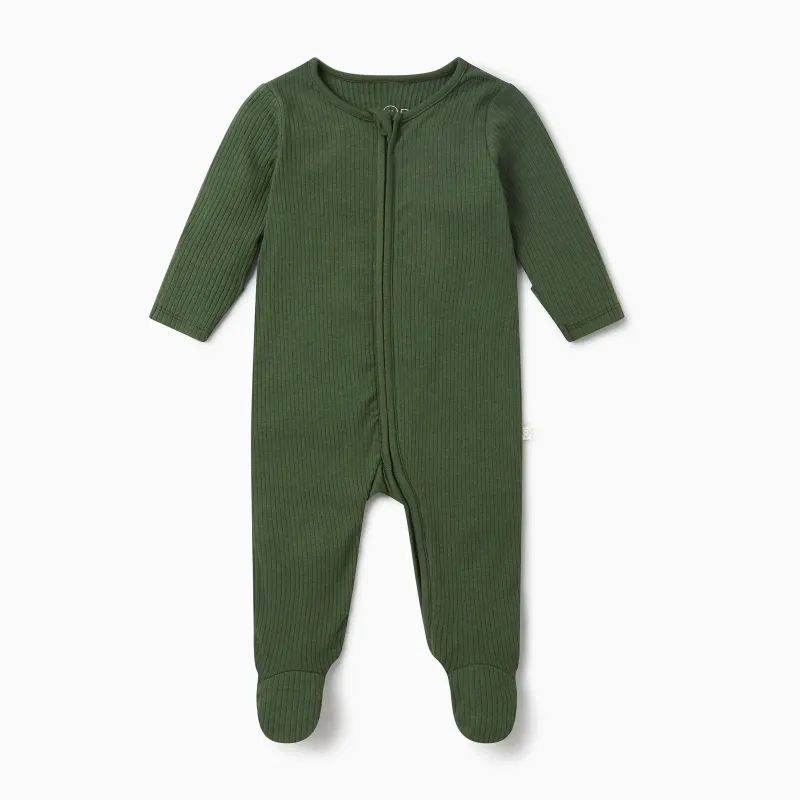 Ribbed twofold zip sleepsuit - pine