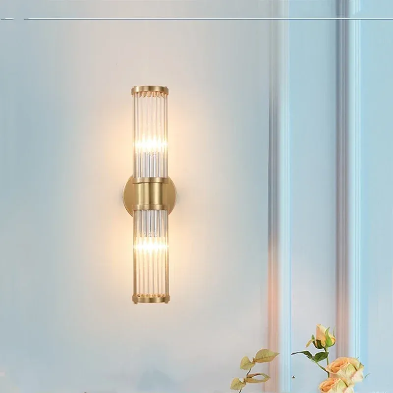 Afralia™ Crystal LED Gold Wall Sconce Minimalist Bedroom Decor Sconce Fixture