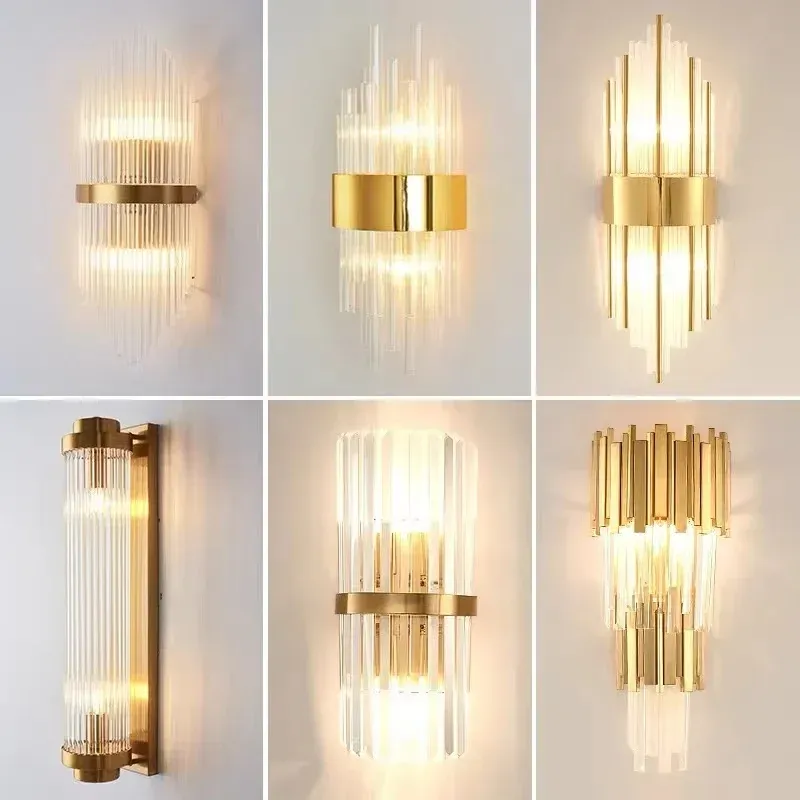 Afralia™ Gold Crystal Glass Wall Sconce Buoyant Fixture Luxury Bedroom Decor
