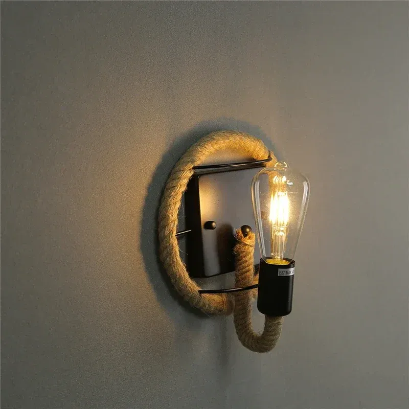 Afralia™ Old-school Hemp Rope Wall Sconce - American Country Loft Lighting Living Room