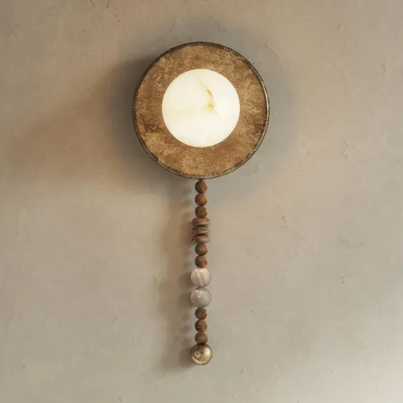 Afralia™ Retro Gilded Round Wall Light: Handmade Wooden Sconce Living Room, Hotel, Villa