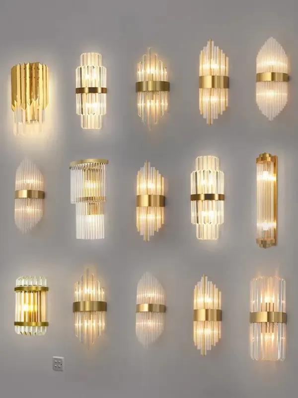 Afralia™ Shiny metal Gold Crystal LED Wall Sconce - Designer Wall Light Bedroom & Corridor