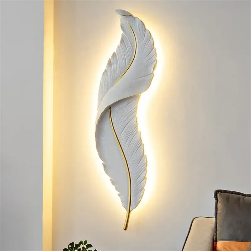 Afralia™ White Feather Resin Wall Sconce LED Portable Bedroom Living Room