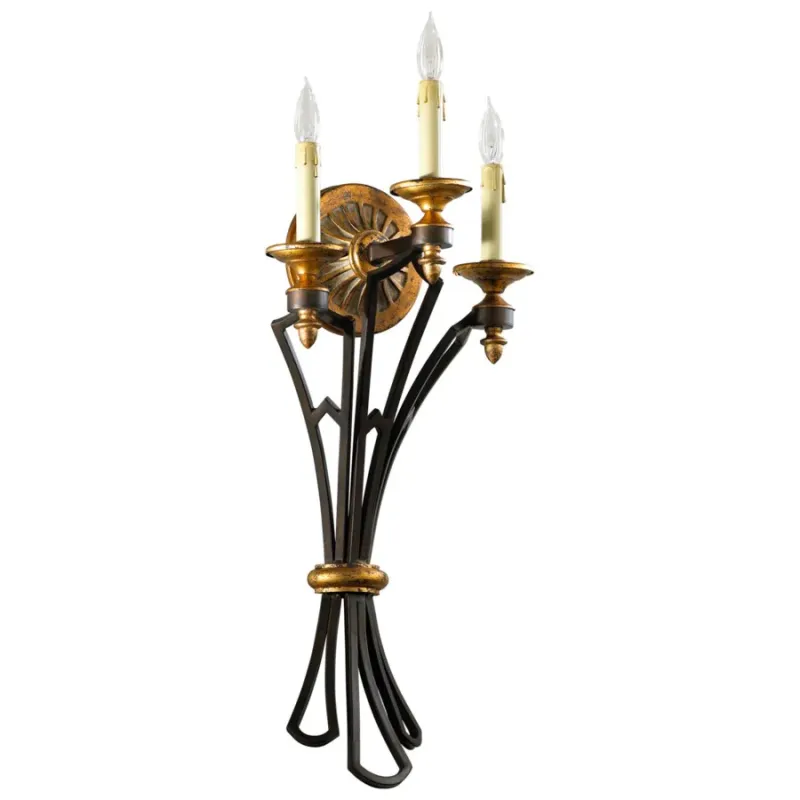 Three-light oiled copper-brown wall sconce