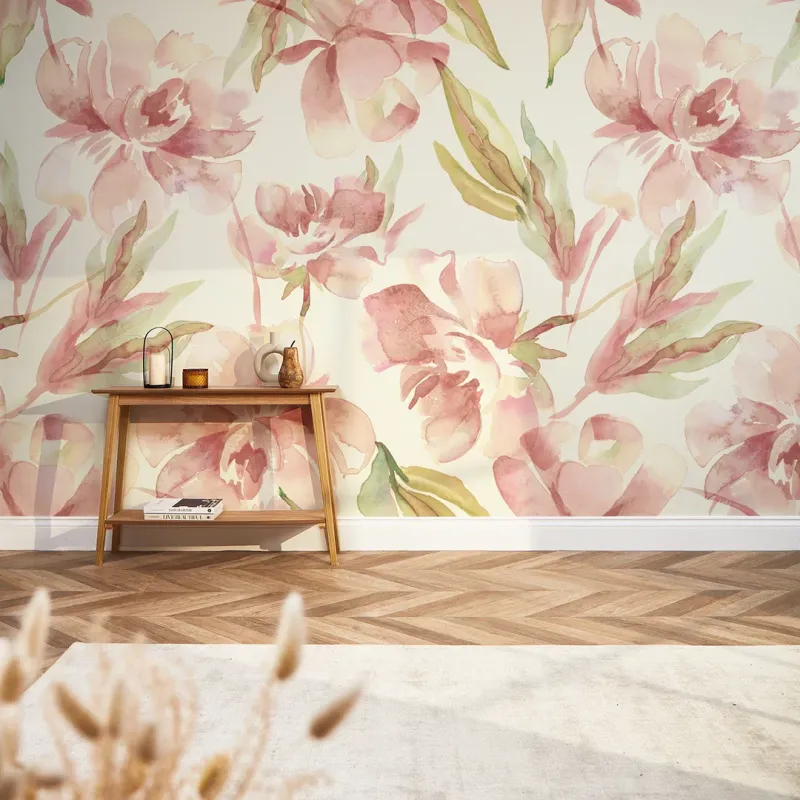 Bloom Full Wall Mural Watercolour Peach and Sage