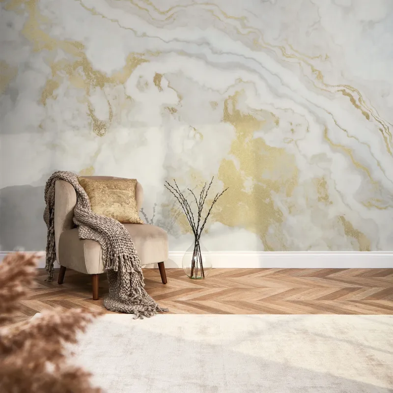 Golden Agate Marble Full Wall Mural Untreated Gold Effect