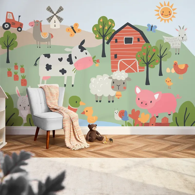 Sample Down On Farm Mural Multicoloured