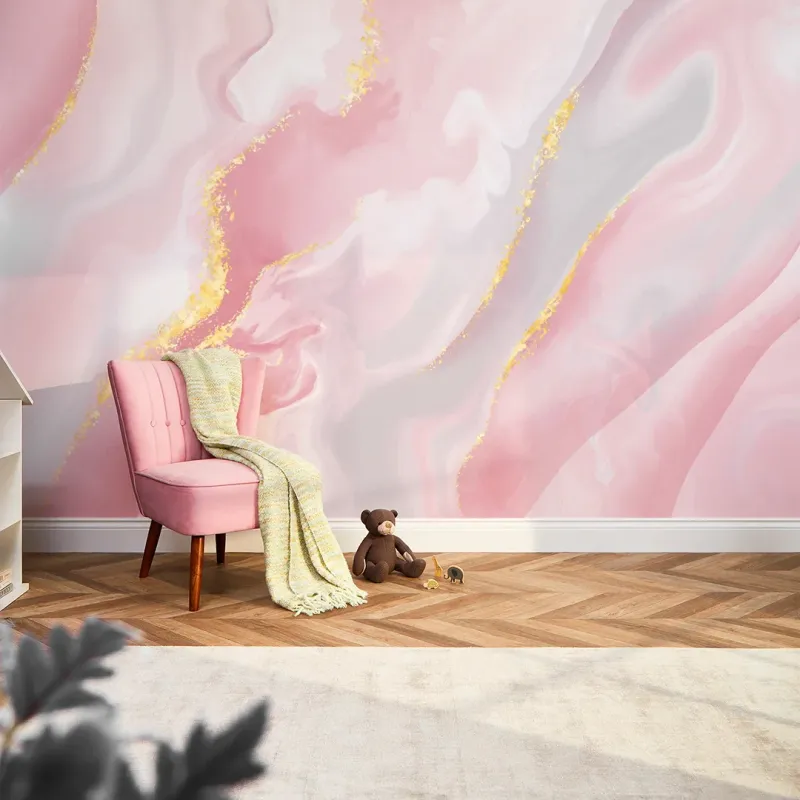 Sample Dreamy Marble Mural Pastel Salmon Gold