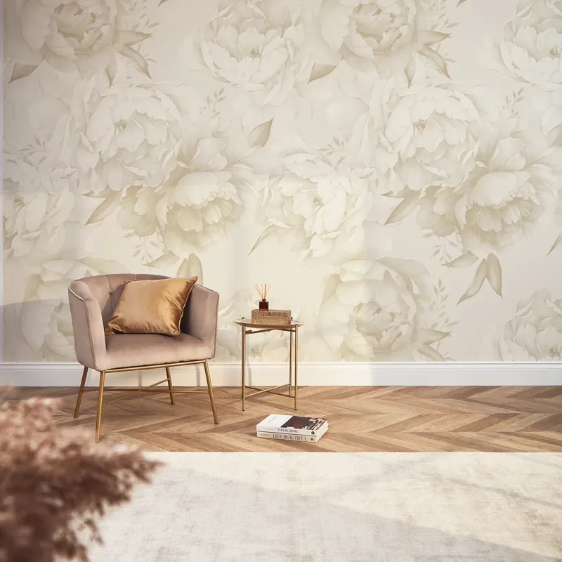 Sample Vintage Peony Mural Lukewarm Neutrals