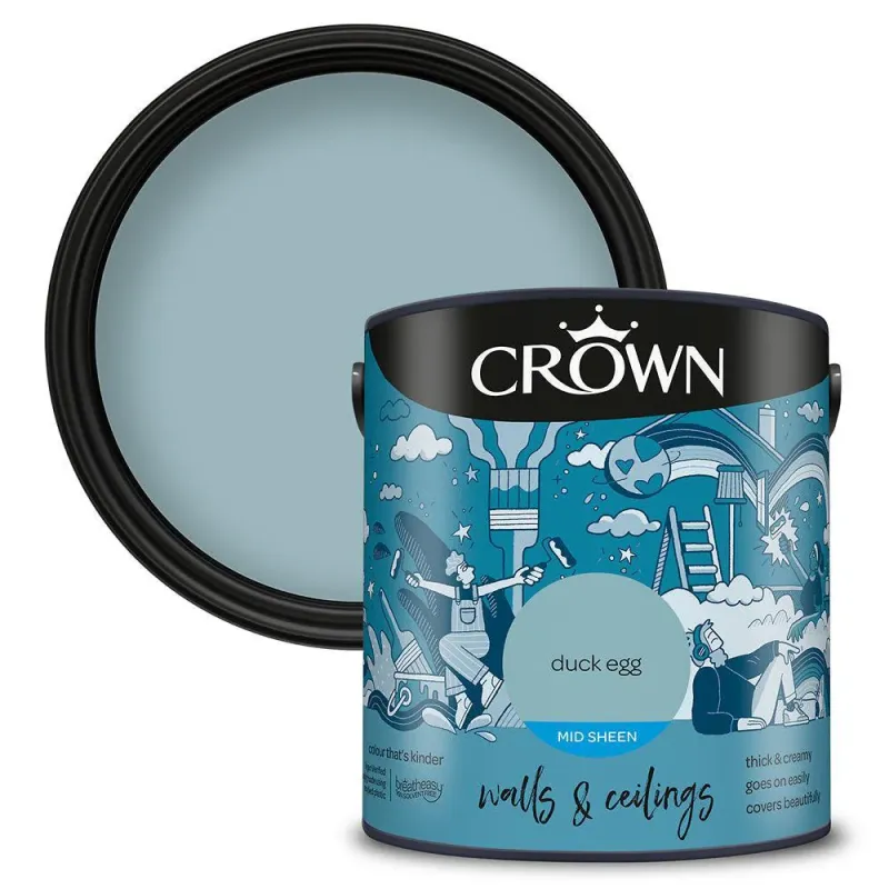 Crown Walls & Ceilings Mid Sheen Emulsion Paint | Duck Egg