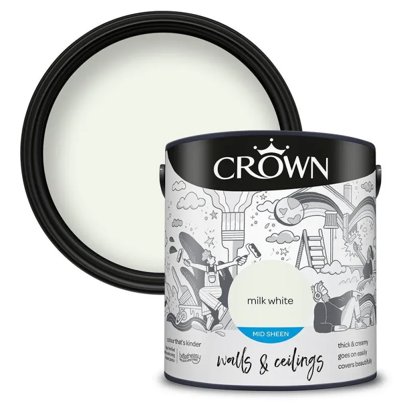 Crown Walls & Ceilings Mid Sheen Emulsion Paint | Milk Pearl