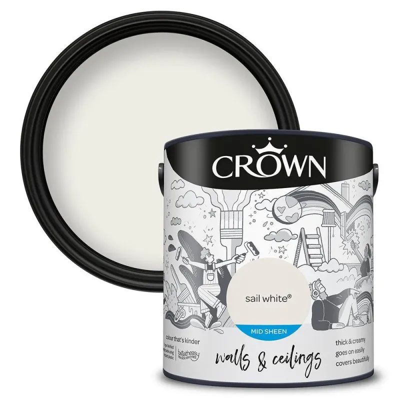 Crown Walls & Ceilings Mid Sheen Emulsion Paint | Sail Snow