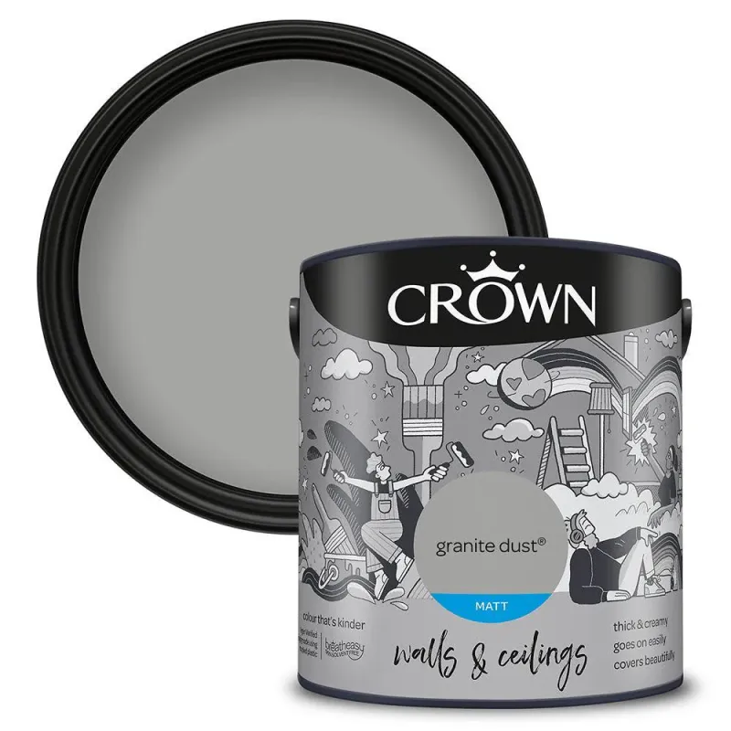 Washable Crown Walls & Ceilings Matt Emulsion Paint | Granite Dust