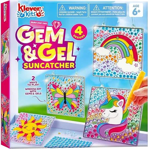 SYNCFUN Klever Kits 4PCS Window Art, 2--1 Gems and Gels Suncatcher