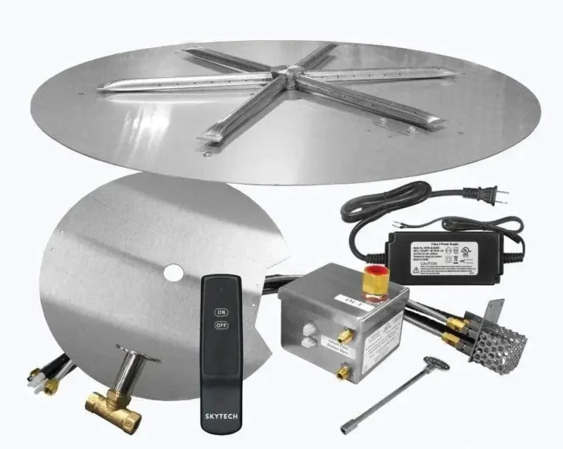 Firegear Stainless Hardened Round Flat Pan Gas Fire Pit Burner Kit AWS Electronic Ignition System