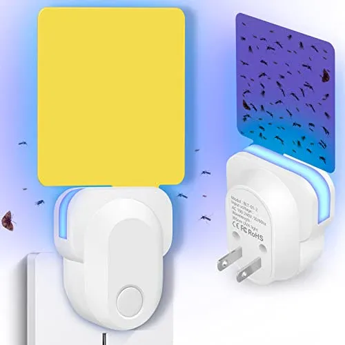 Flying Insect Trap Plug-, 2023 Upgrade Mosquito Trap Gnat Killer, Safe Non-poisonous UV Light Attractant Indoor Plug- Nigh...