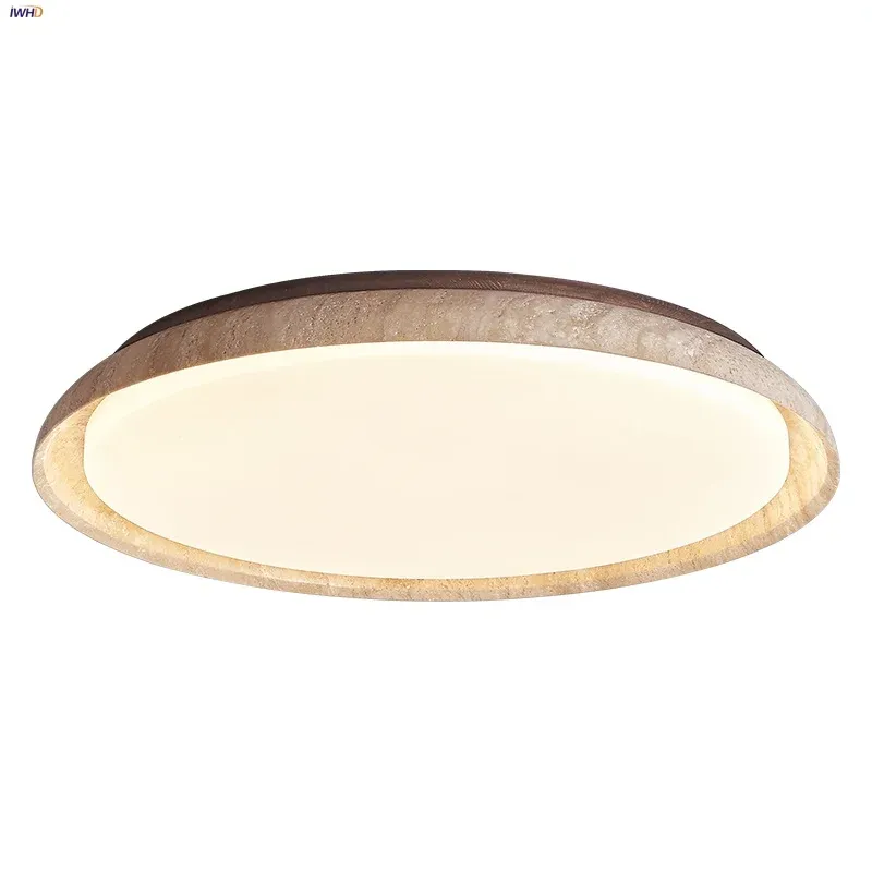 Afralia™ Sunshine Travertine Stone LED Ceiling Lamp Wood Canopy