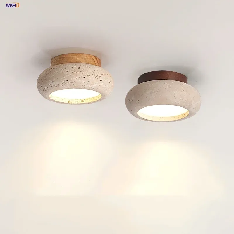 Afralia™ Travertine Wood Canopy LED Ceiling Light - Nordic Sleek Ellipse Lamp