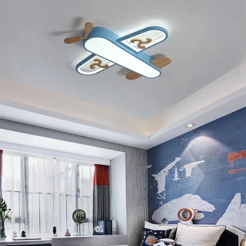 Afralia™ Wood LED Airplane Ceiling Airy Yellow Blue Minimalist Design