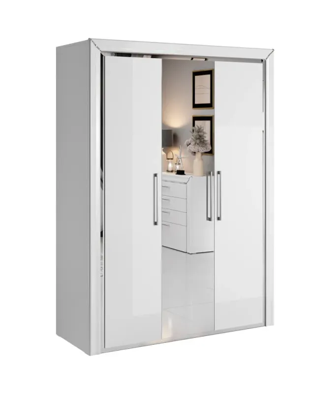 Arno Hinged Door Wardrobe 155cm White & Quicksilver Trimming Black & Gold Trimming