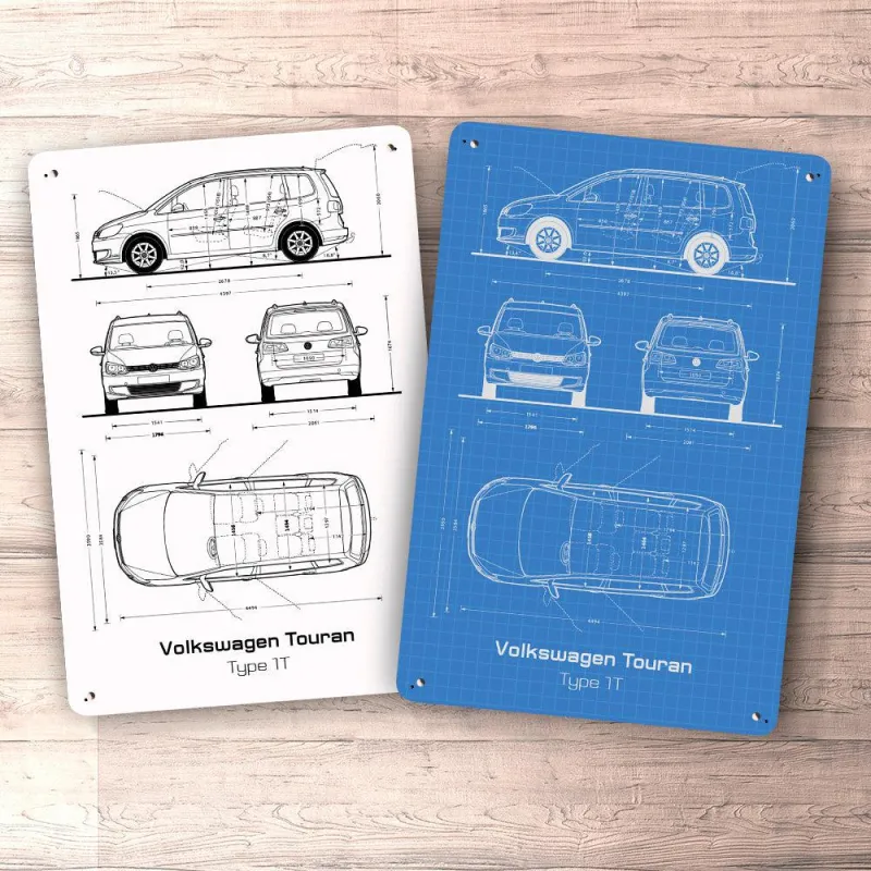 Volkswagen VW Touran Type 1T Blueprint Signs, Mouse Pad, Door Mat