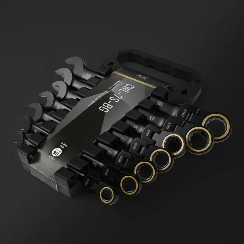 Fujiya CWL-7S-BG Flex Ratchet Combination Wrench Set — 7-piece jet-black & Gold)